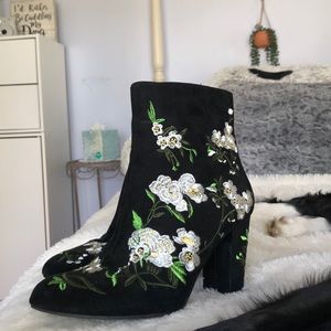 Floral Black booties